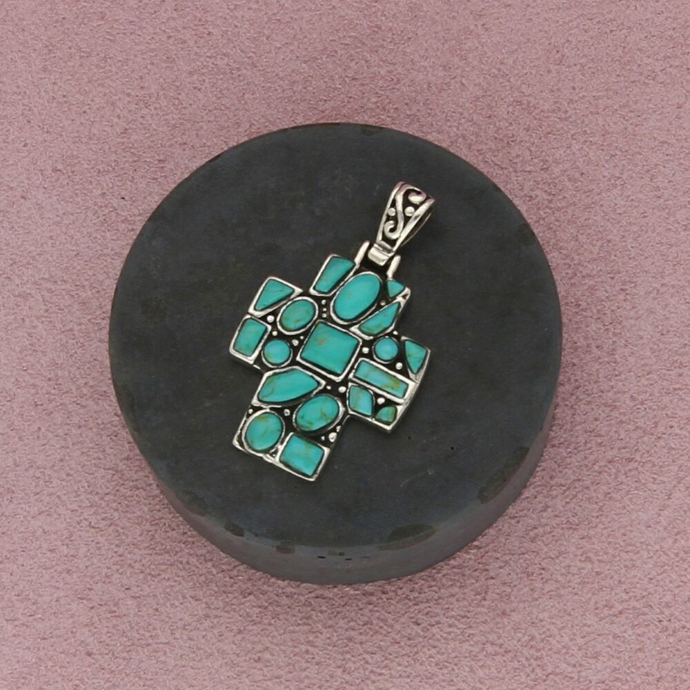 sterling silver turquoise cluster cross pendant
